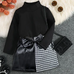 Conjunto otoño niña: falda a cuadros y blusa de algodón