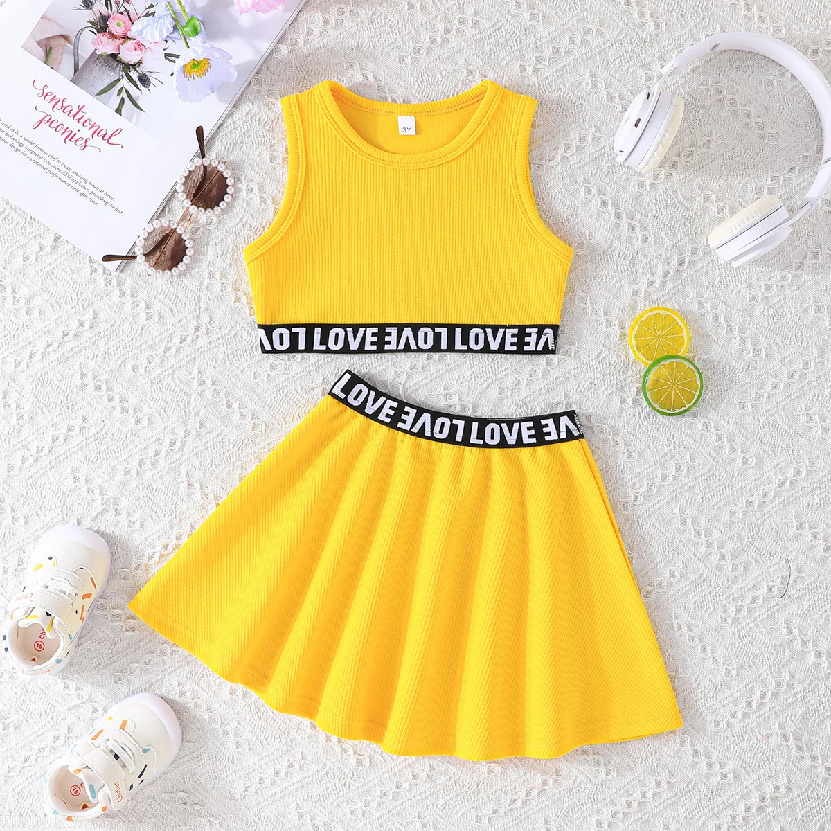 Conjunto verano niña top algodón sin mangas falda