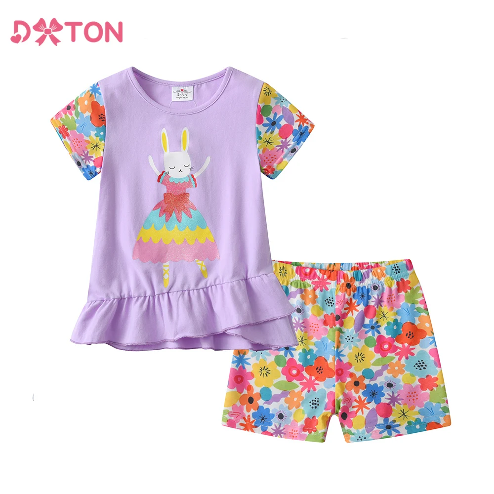 DXTON Conjunto de verano para niña algodón floral conejo