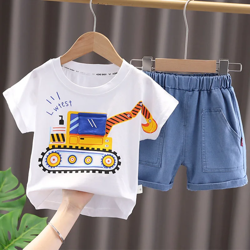 Conjunto bebé niño algodón camiseta manga corta y bermudas vaqueras