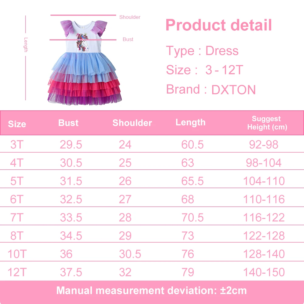 DXTON Vestido unicornio veraniego con capa de malla para niños - imagen 3