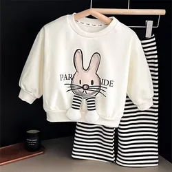 Conjunto de niña conejo animado: jersey y pantalón a rayas