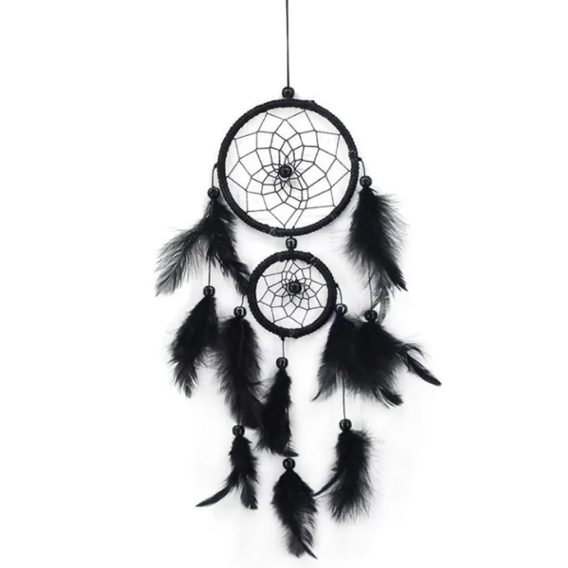 Atrapasueños campanas de viento con anillo doble y plumas - imagen 4