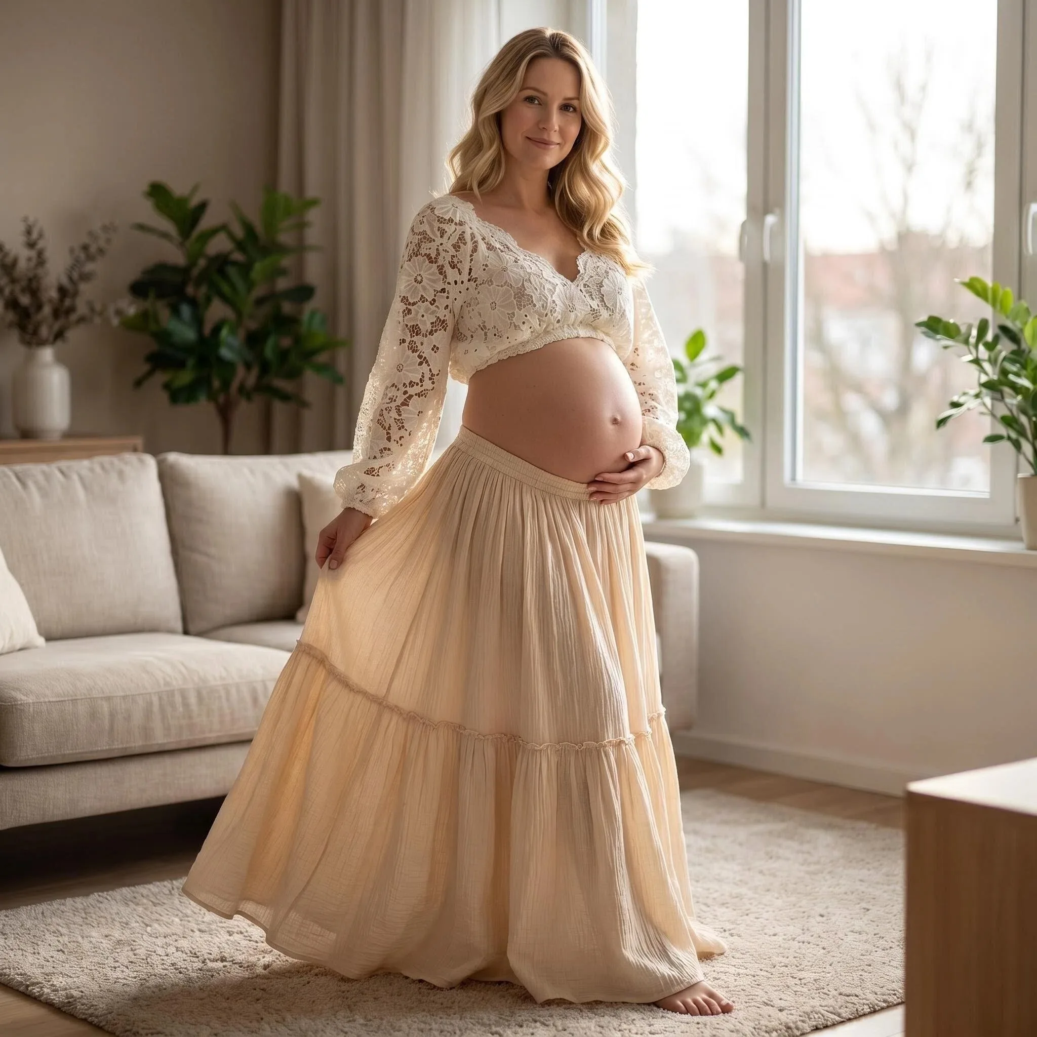 Vestido de maternidad boho con encaje para sesión fotográfica - imagen 3