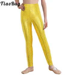 Pantalones de baile jazz brillantes para niñas en malla metálica