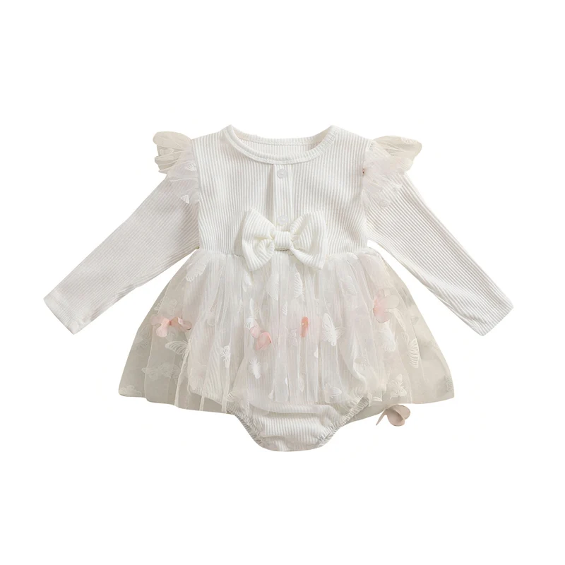 Pelele de otoño para niña con tul y bordado de mariposa