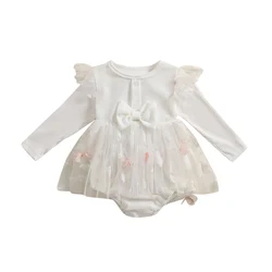 Pelele de otoño para niña con tul y bordado de mariposa
