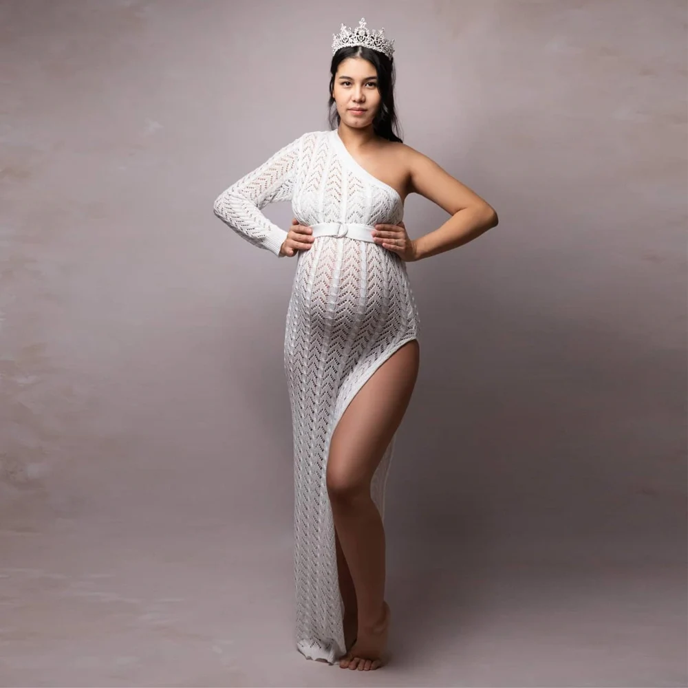Vestido largo de punto maternidad con hombros descubiertos - imagen 2