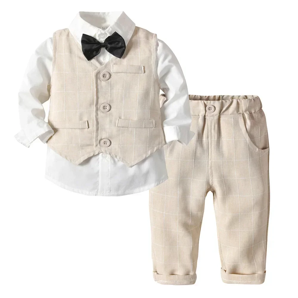 Traje completo para niño con camisa, chaleco y corbata azul