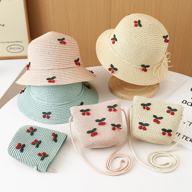 Sombrero infantil de paja con visera ventilada y protección UV cereza - imagen 5