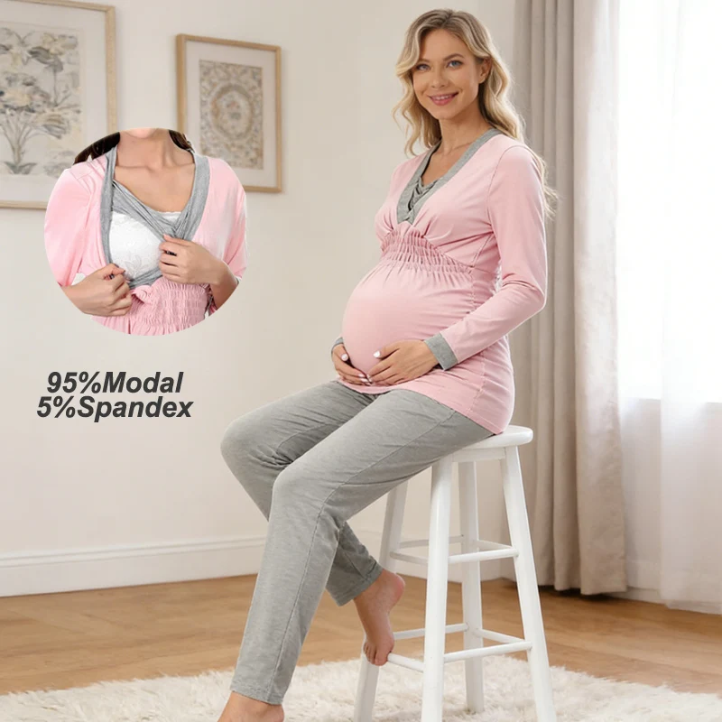 Pijama de lactancia posparto maternidad primavera-otoño - imagen 5