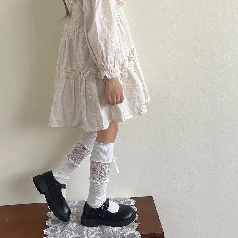 Calcetines escolares de algodón suave con bordado floral para niños - imagen 3