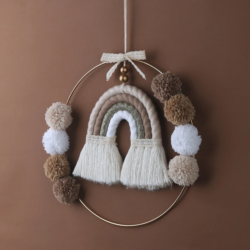 Tapiz infantil de macramé arcoíris hecho a mano para pared - imagen 5