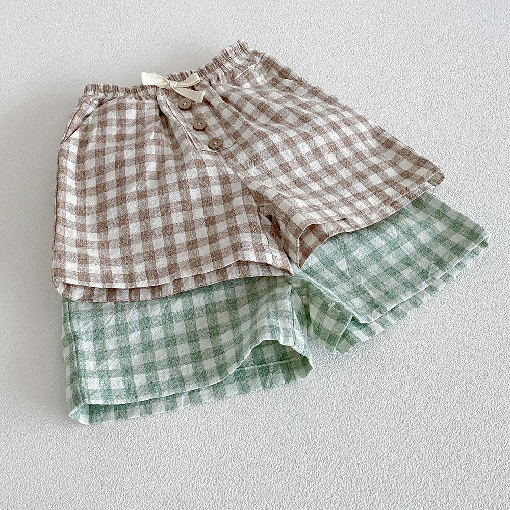 Bermudas de niño lino y algodón a cuadros – estilo vintage sueltas - imagen 5