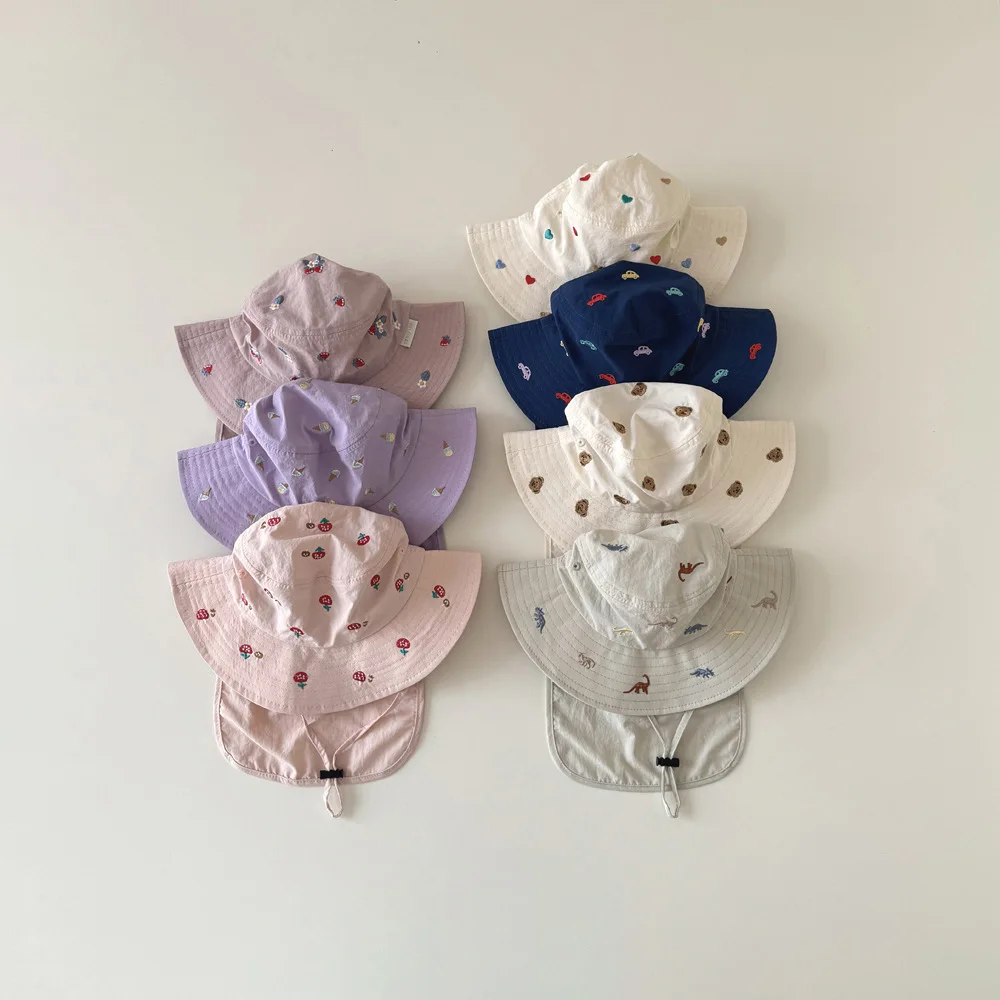 Sombrero de pescador infantil con protección solar y dibujos animados