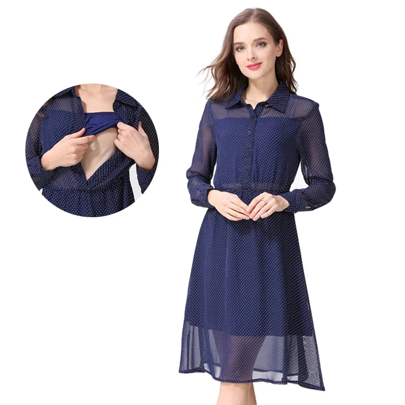 Vestido de lactancia de gasa de manga larga para embarazadas - imagen 5