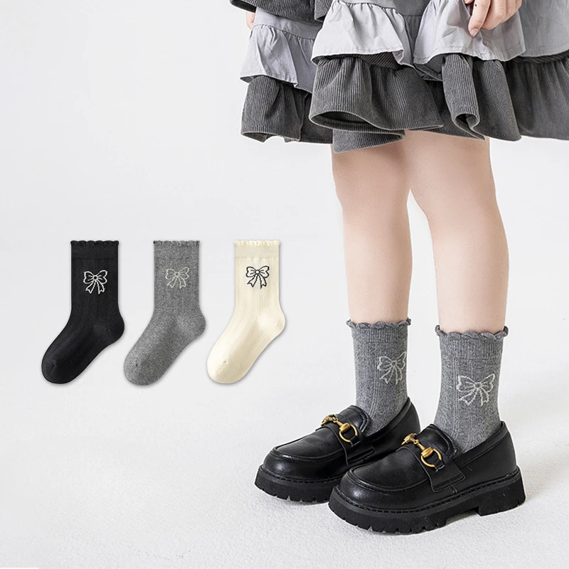 Calcetines escolares de algodón con lazo bordado para niño y niña - imagen 5