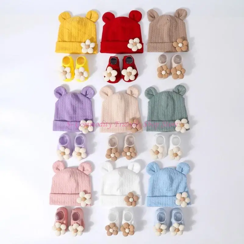 85AE Conjunto gorro y calcetines con orejeras para recién nacido - imagen 5