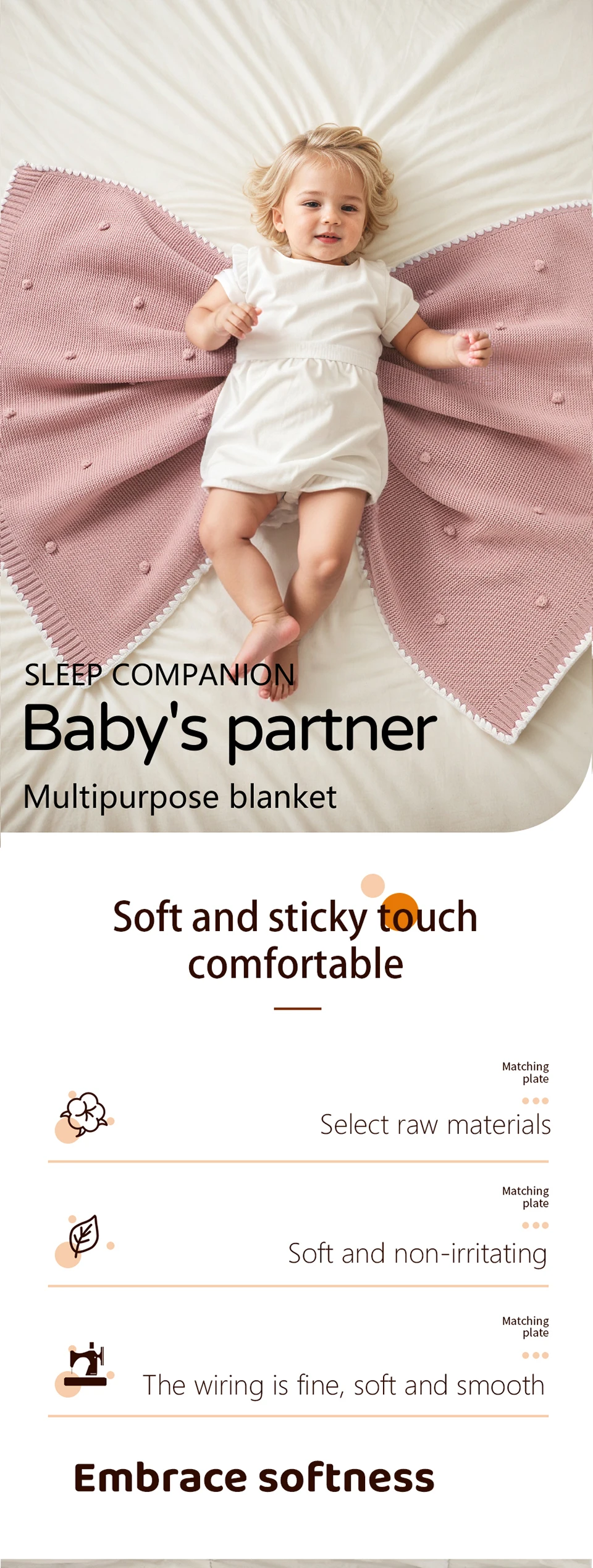 Manta tejida a mano para bebé con diseño de ganchillo