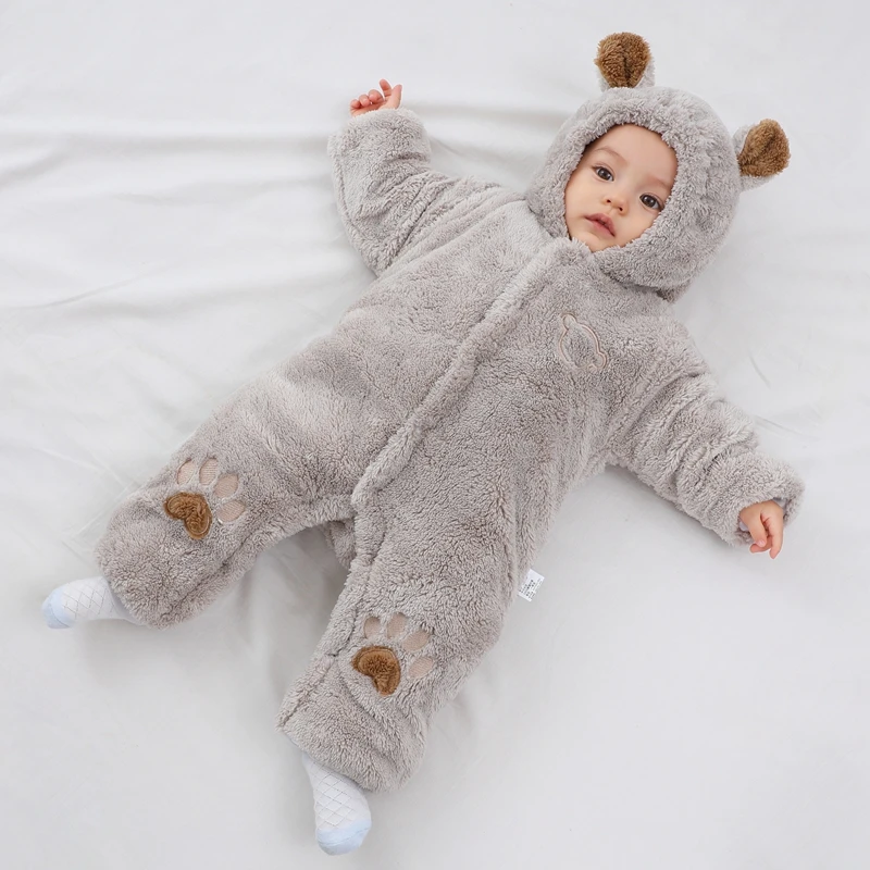 Pelele de invierno con orejas para bebé – Algodón suave 0-24 meses - imagen 4