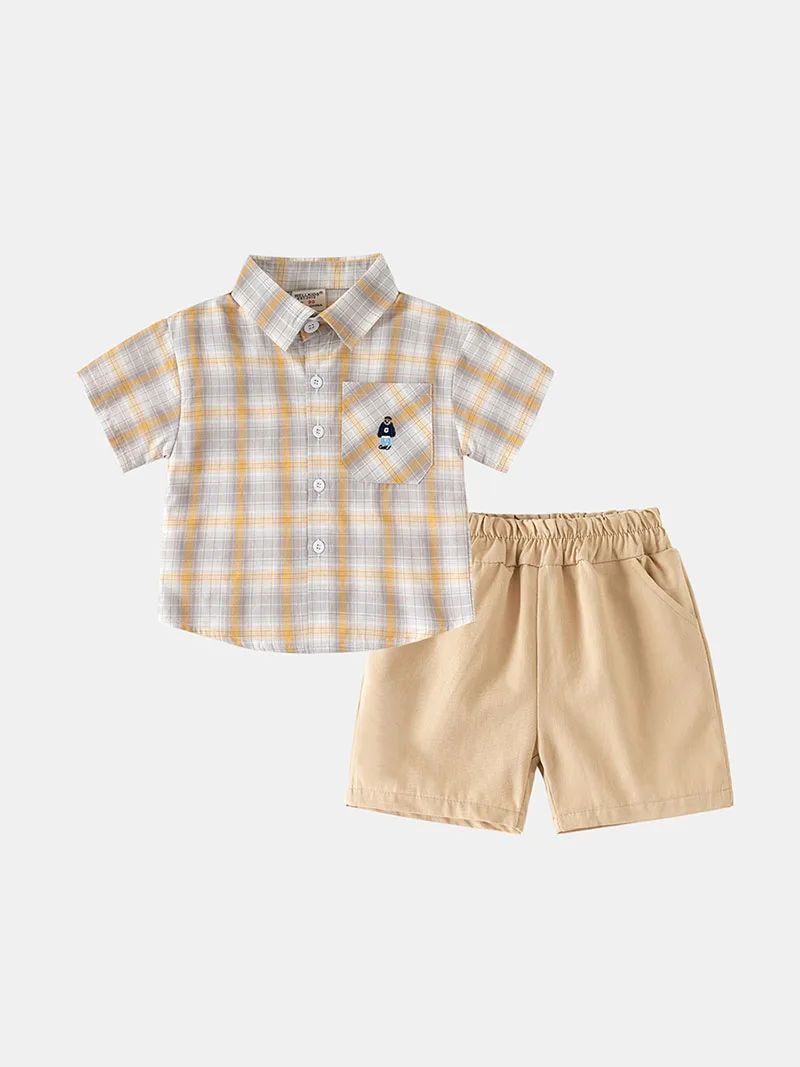 MILANCEL conjunto de verano para niños con camisa de cuadros y shorts - imagen 3
