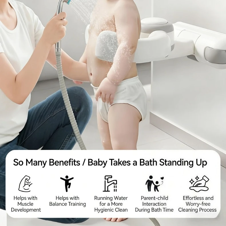 Vista general del soporte colocado dentro de una bañera de bebé