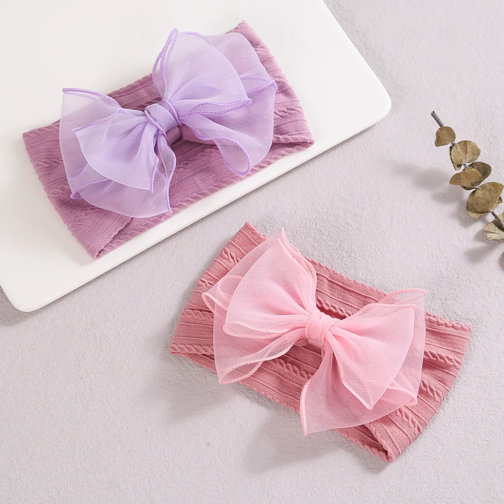 Diadema bebé con lazos de gasa suave elásticos para cabello - imagen 2