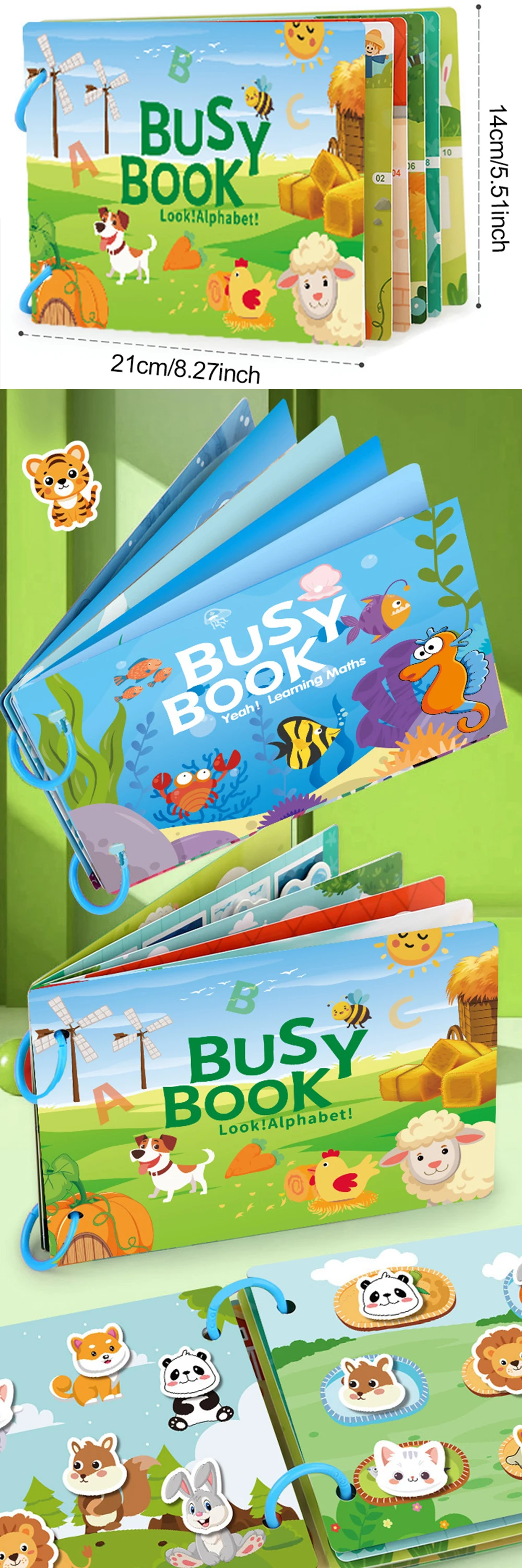 Libro ocupado con actividades de números y letras