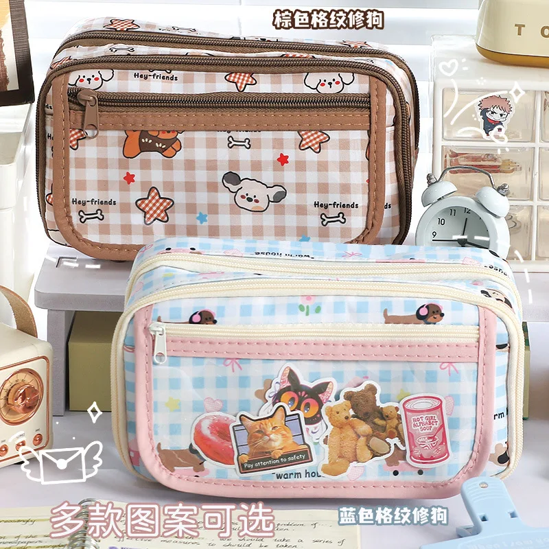 Estuche para lápices canino a cuadros con dibujos animados - imagen 3