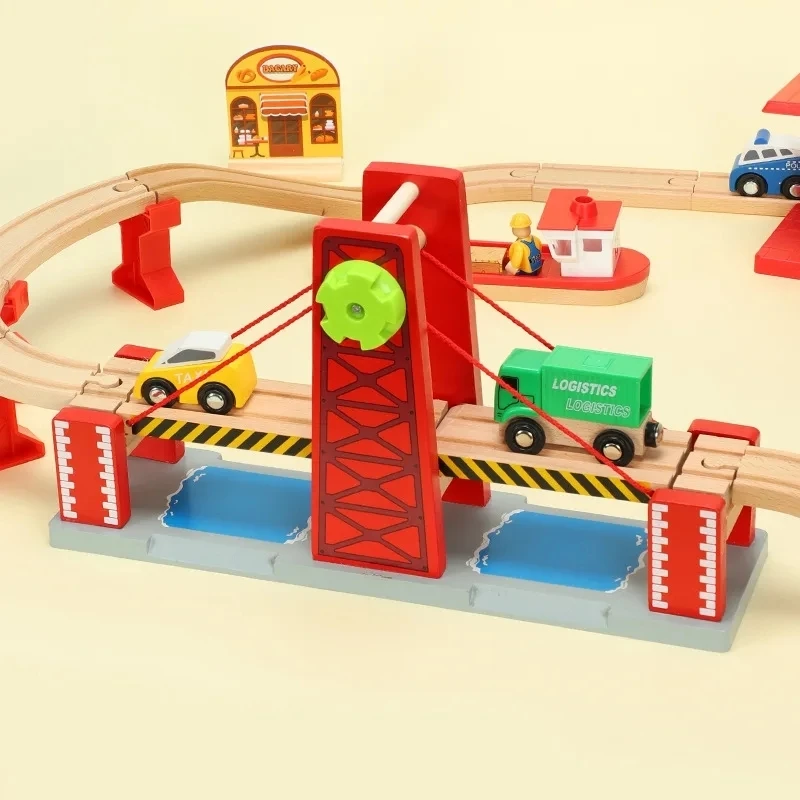 Vía de tren de madera Biro con accesorios de puente para niños - imagen 4