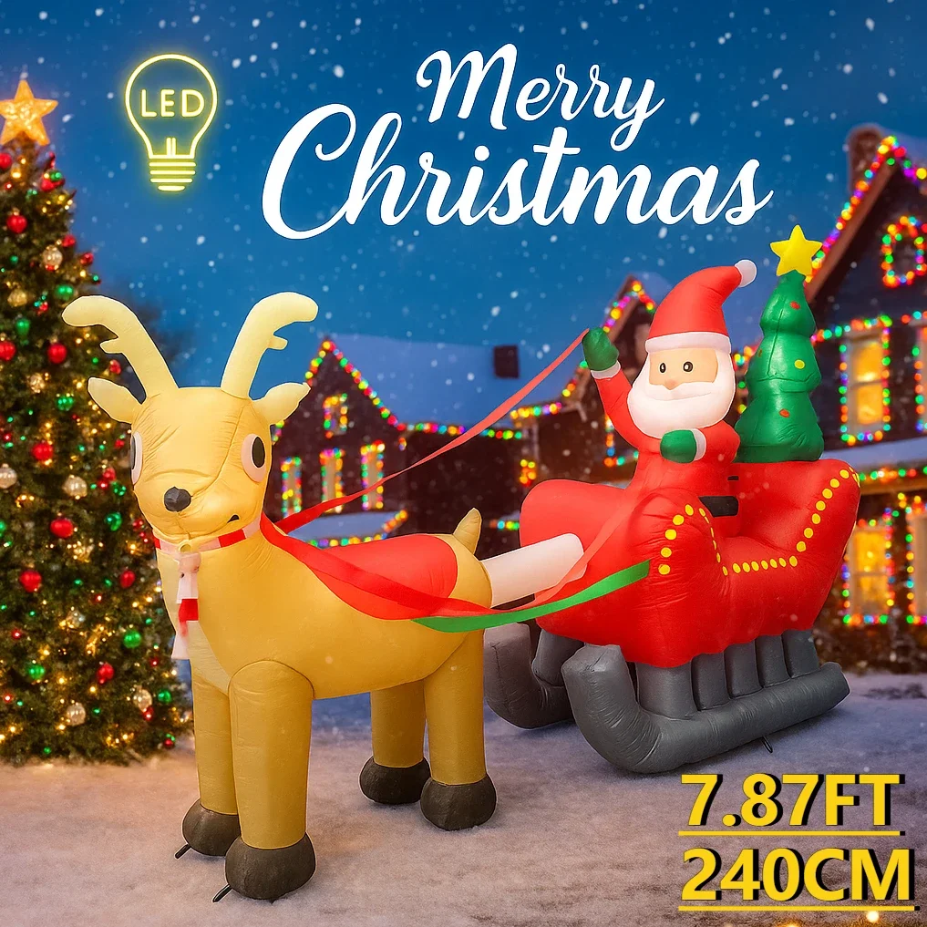 Trineo inflable de Papá Noel con luces LED para Navidad - imagen 2