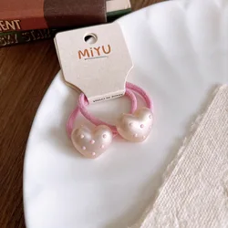 Horquilla infantil corazón rosa con banda elástica estilo coreano