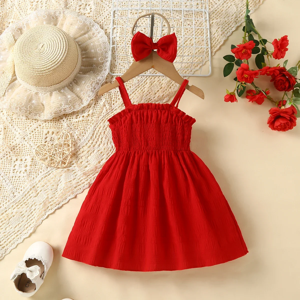 Vestido camisola roja con lazo estilo princesa