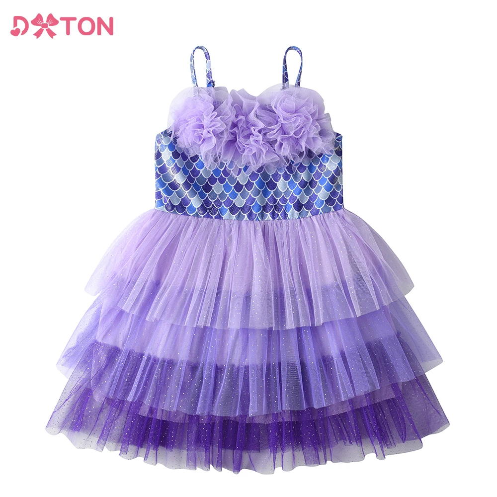 DXTON vestido de princesa floral con tirantes y capas de verano