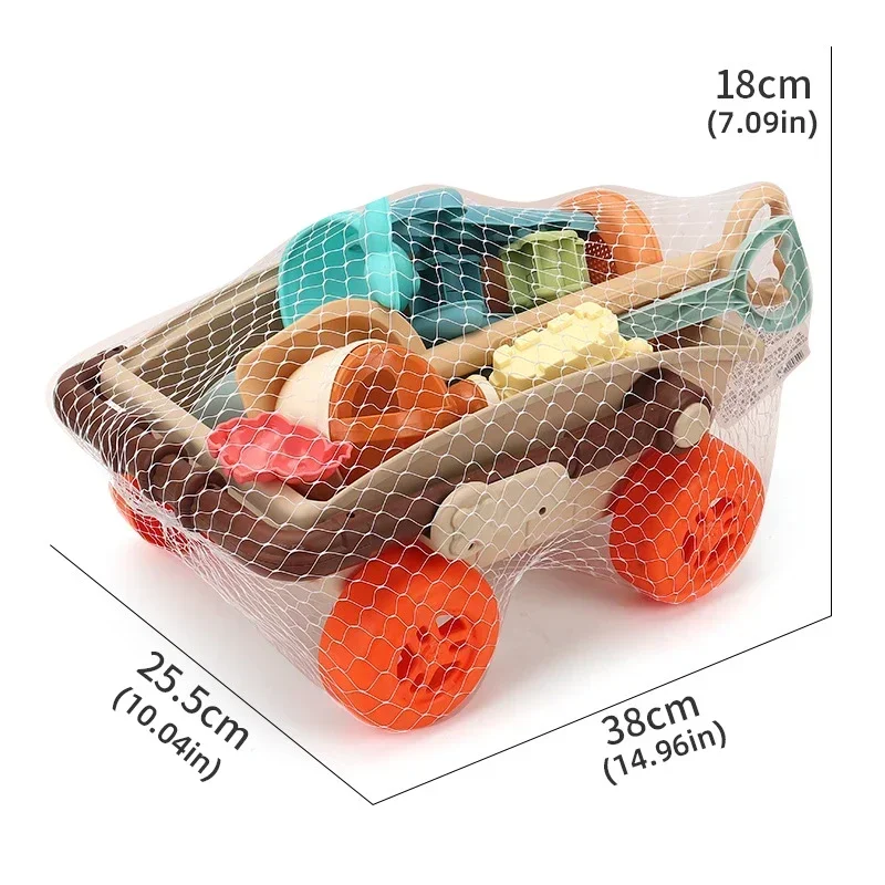 Juego de playa para niños con cubo plegable, moldes y carrito