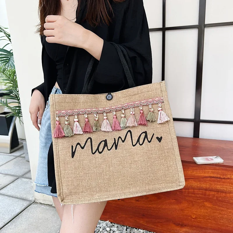 Bolso de lino con estampado de letras