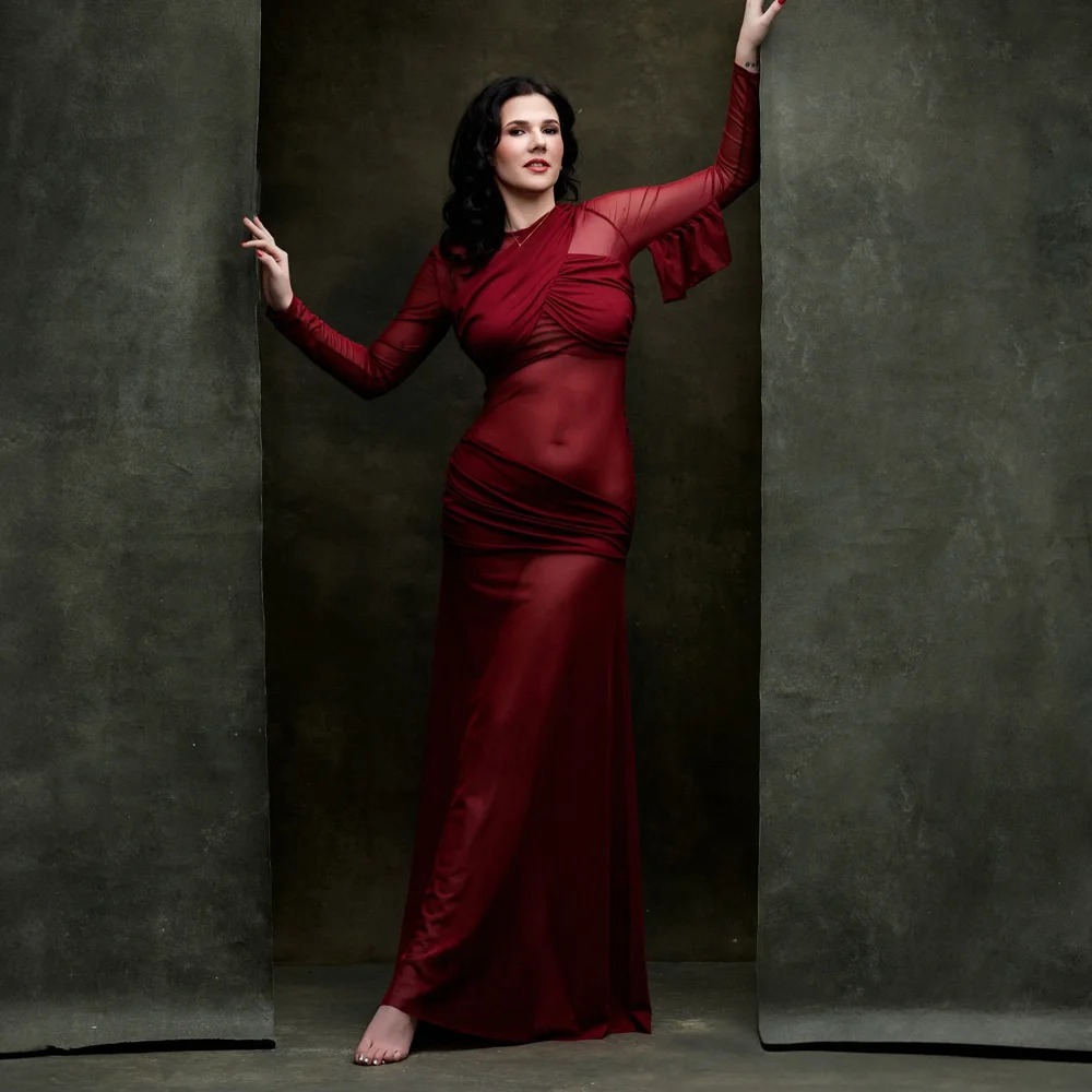 Vestido de maternidad de malla transparente elástica para boudoir