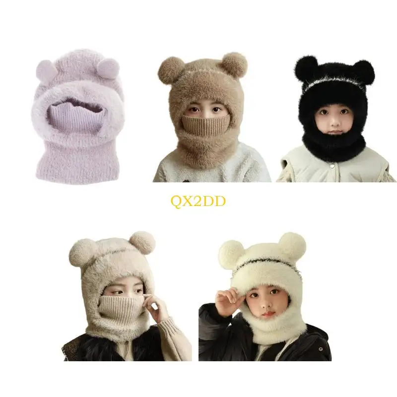 QX2D Gorro bufanda a prueba de viento para niños con pompón unisex - imagen 2