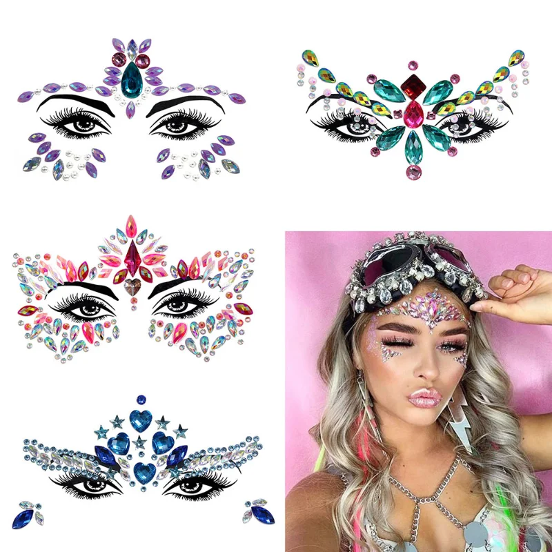 Tatuajes temporales faciales sexy 3D con purpurina y piedras festival - imagen 3