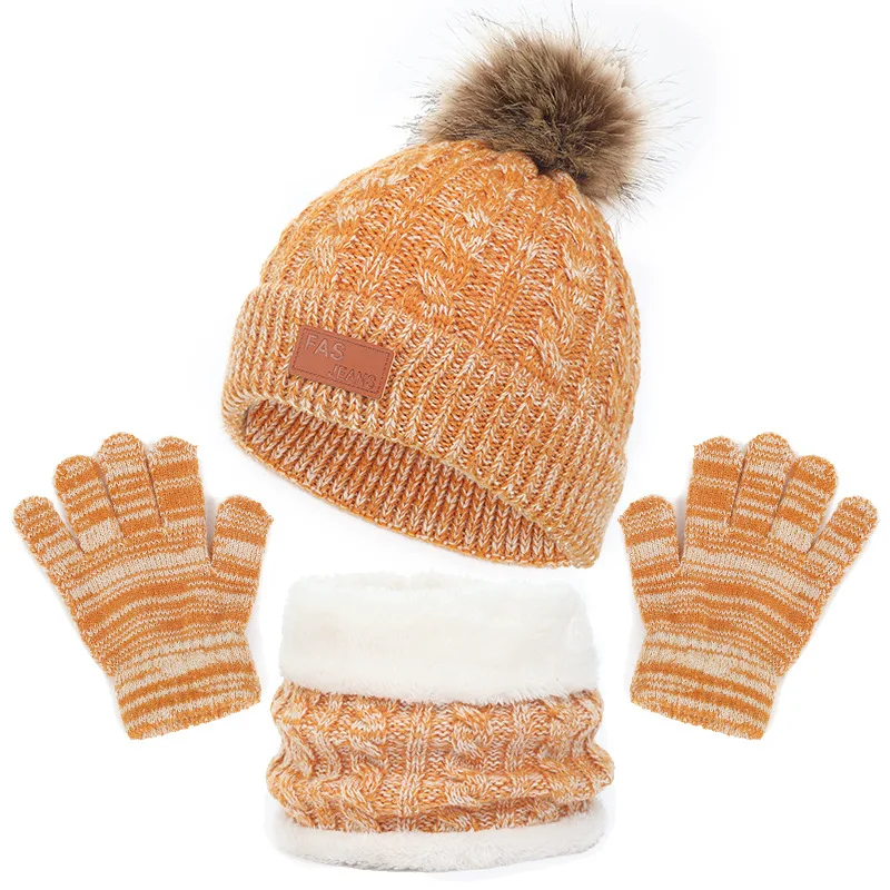Gorros de invierno para bebé con color sólido, bufanda y guantes - imagen 5