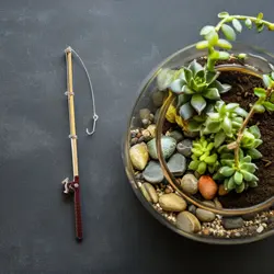 Caña de pescar en miniatura para casa de muñecas de hadas