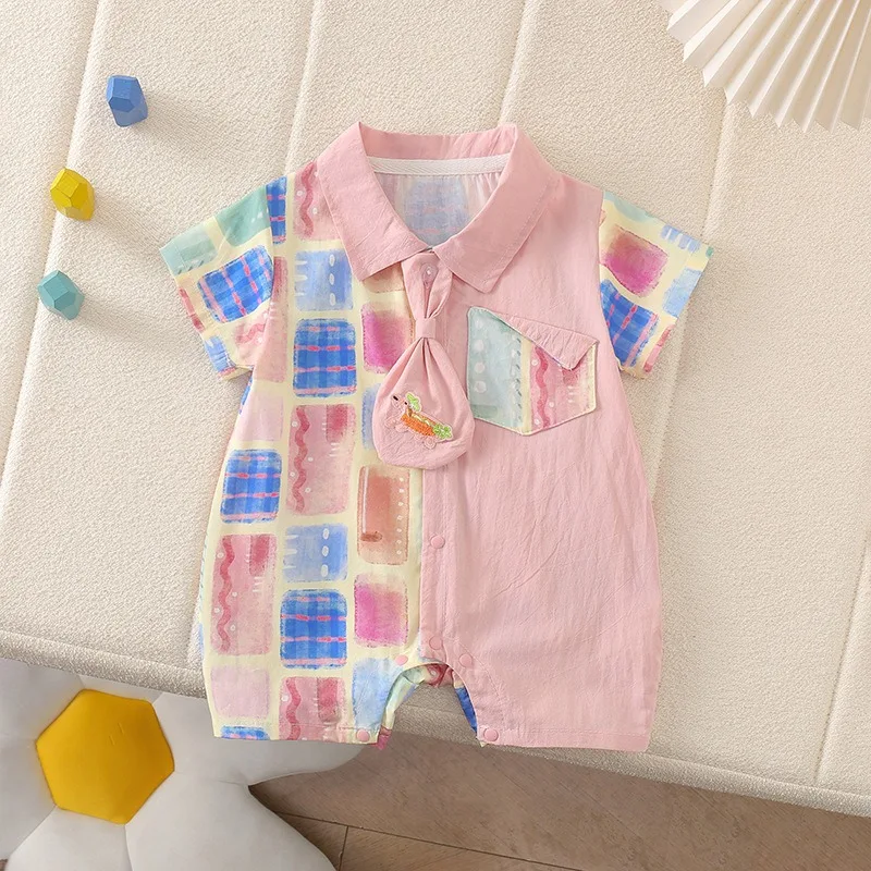 Mono de verano a cuadros ligero de manga corta para bebé niño - imagen 2