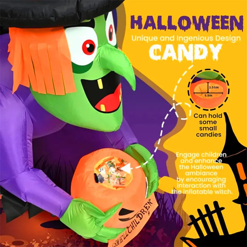 Bruja inflable de ventana con luces LED para Halloween - imagen 2