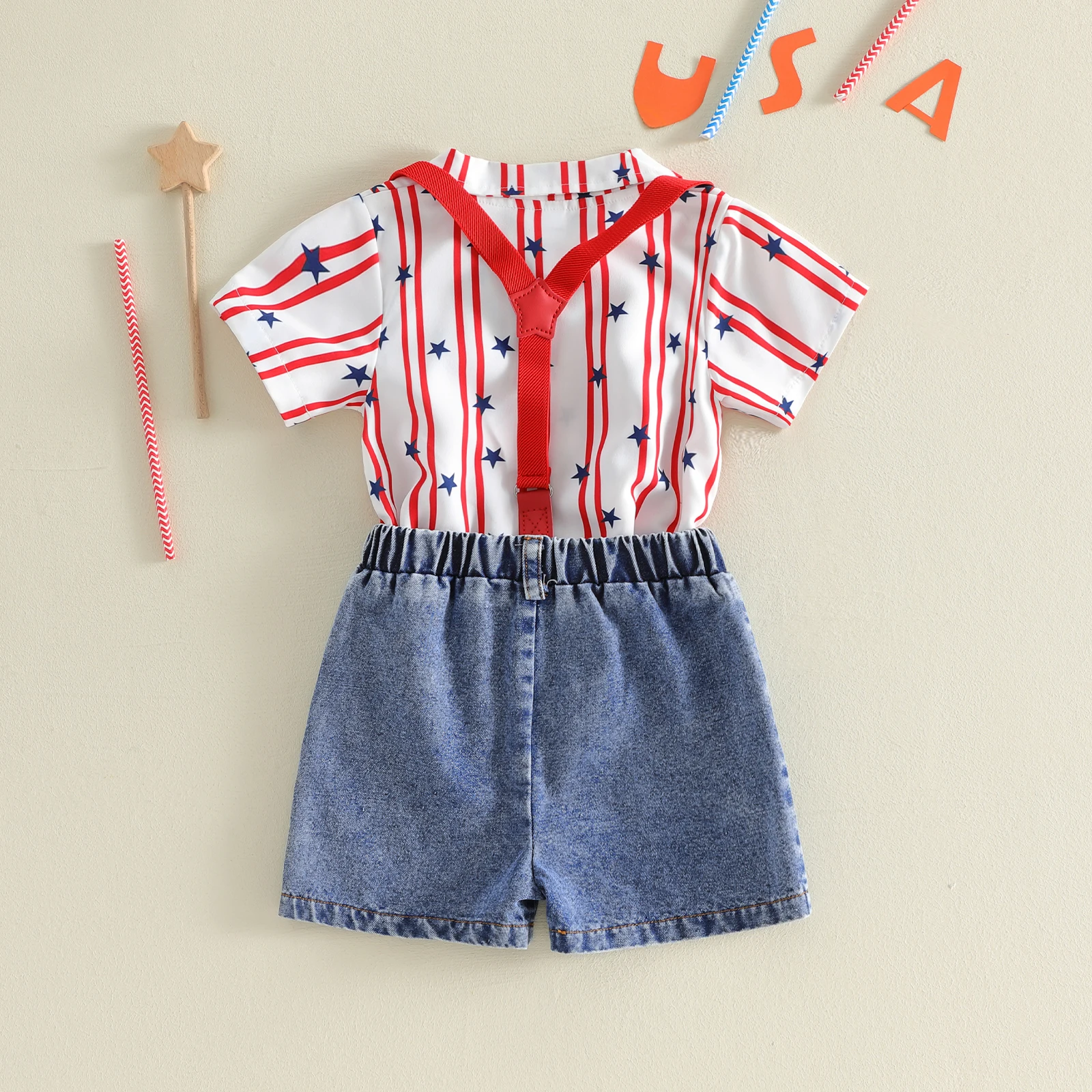 Conjunto de verano para bebé: camisa a rayas y pantalón corto vaquero - imagen 2