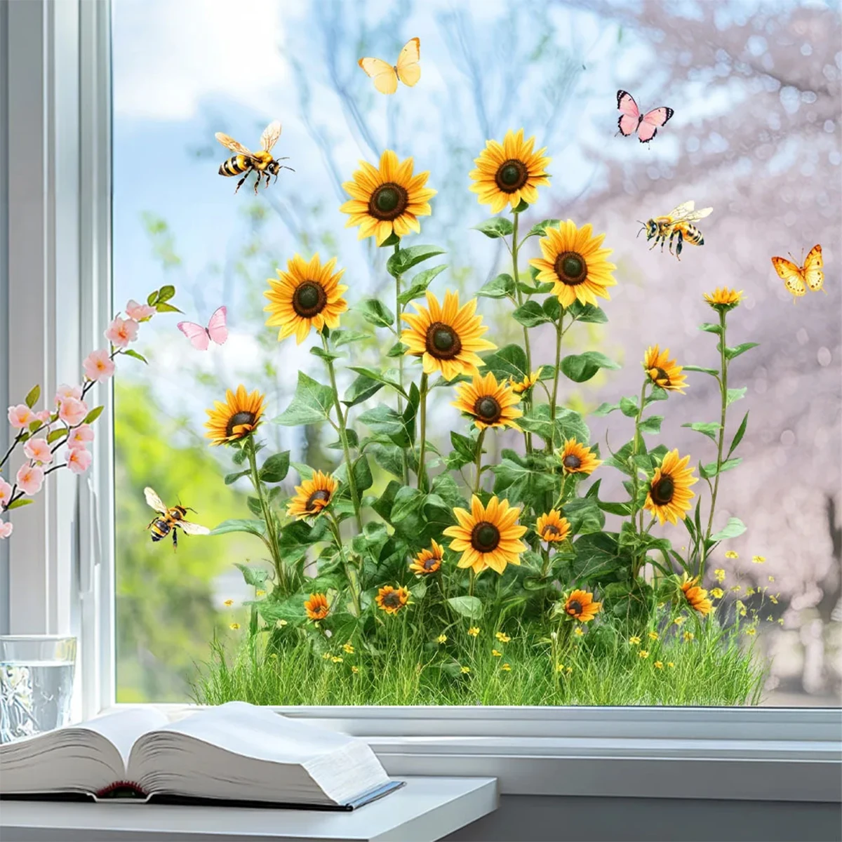 Pegatinas para ventanas estáticas reutilizables girasoles y abejas - imagen 2