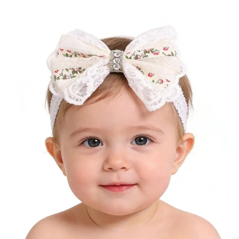 Diadema infantil lazo de encaje elástico para niñas - imagen 2