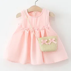 Conjunto niña verano vestido rosa sin mangas con lazo