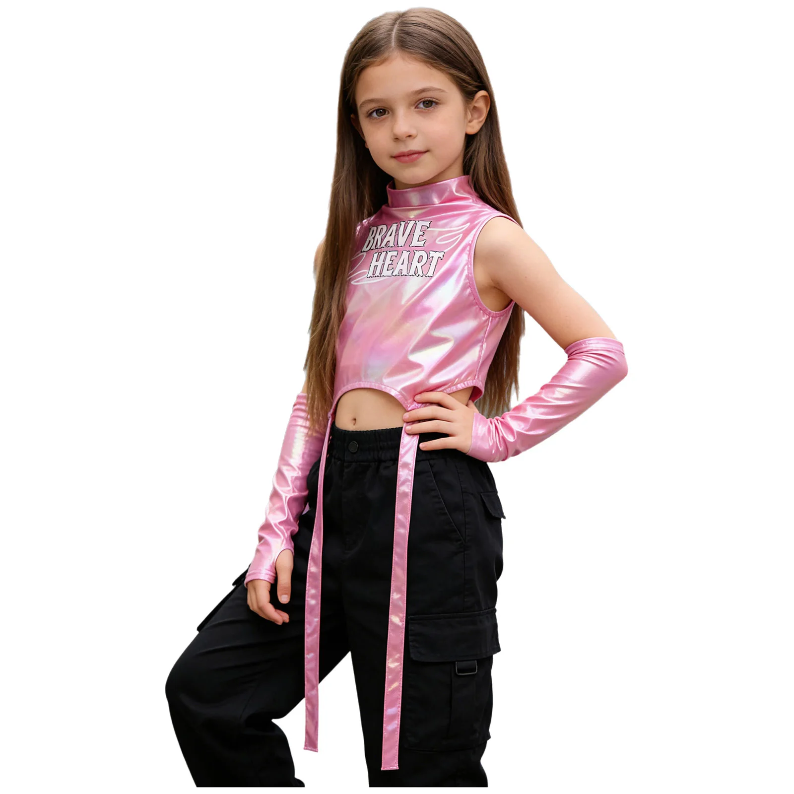 Traje de baile hip-hop y jazz para niñas con top corto y guantes - imagen 4