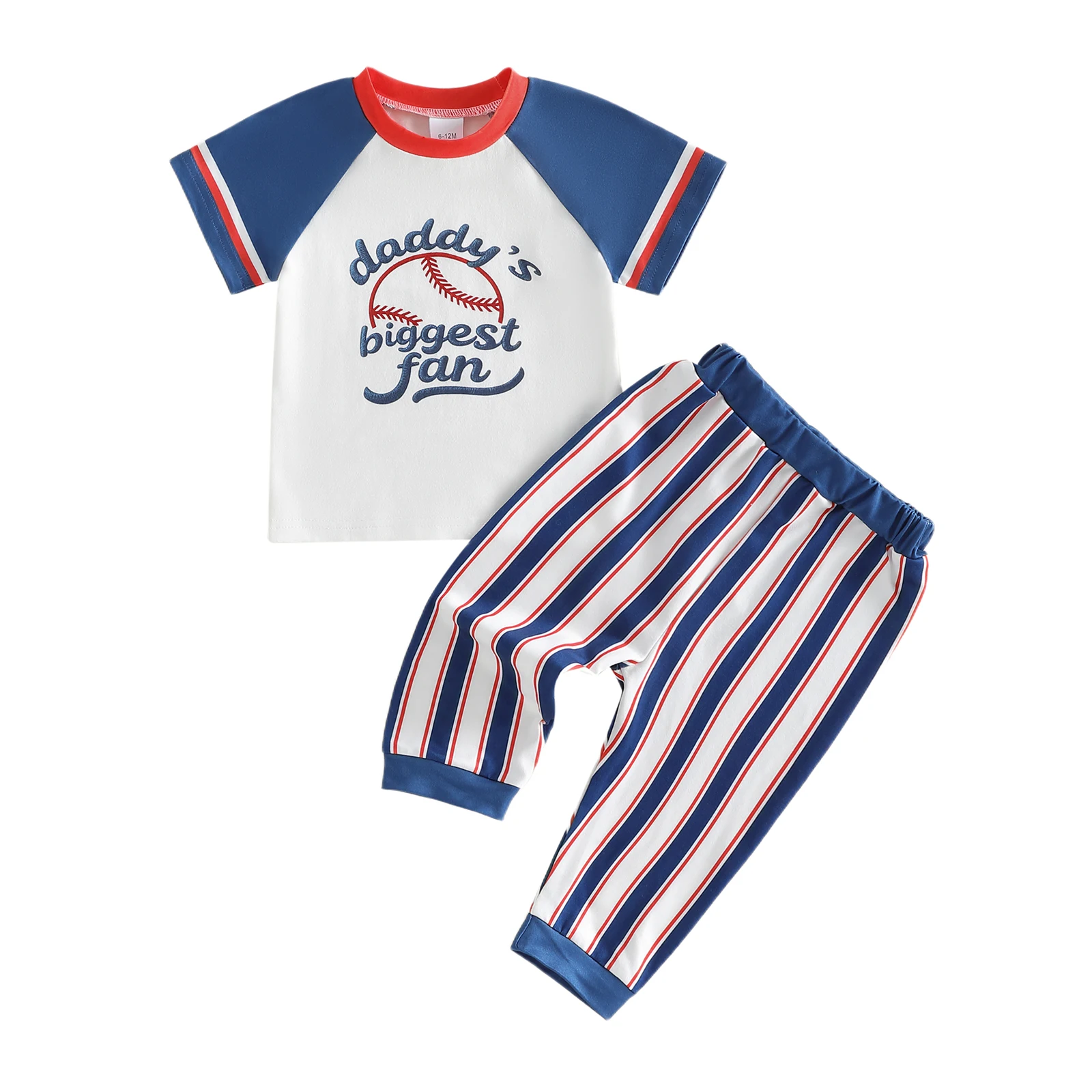 Conjunto de bebé estilo béisbol con letras y pantalón a rayas - imagen 3