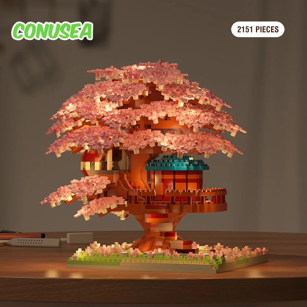 Microbloques de construcción con flores, árbol y casa para niños